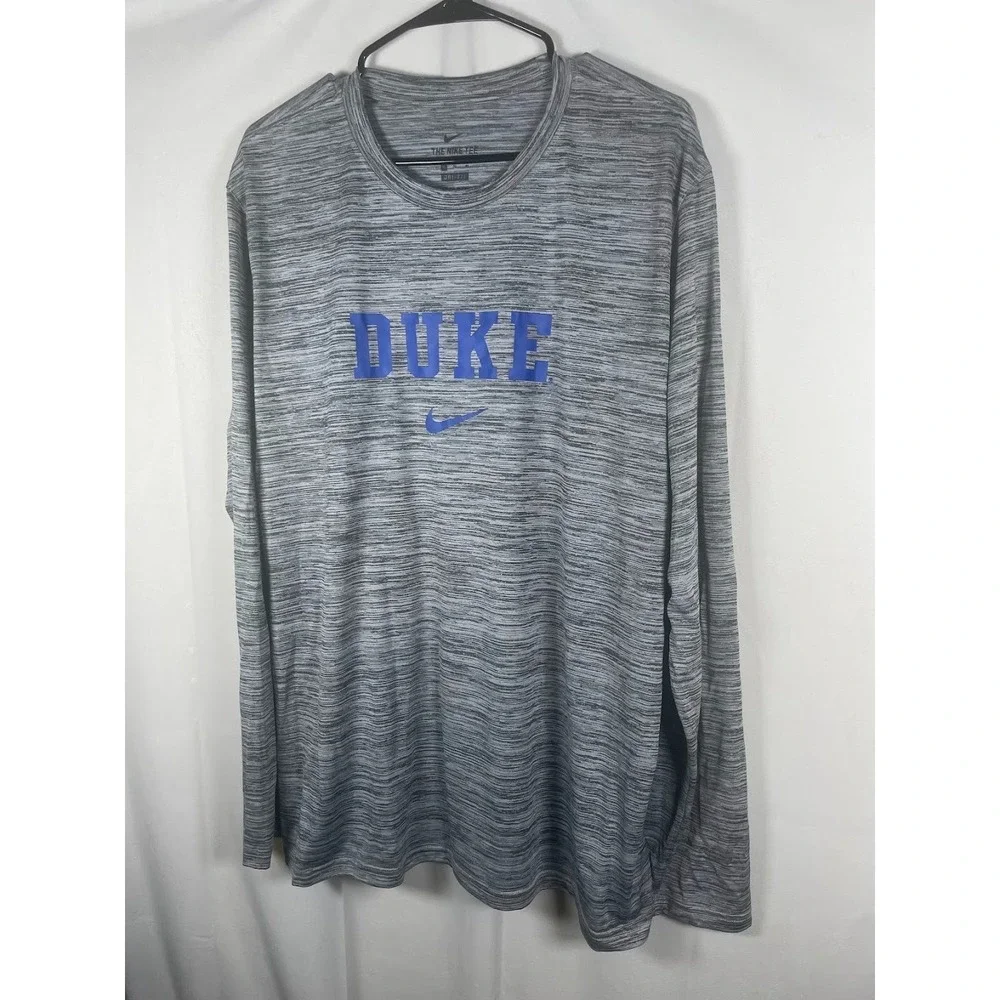 Nike Dri Fit Duke Blue Devils Men's Long Sleeve Shirt Gray Blue Size XL